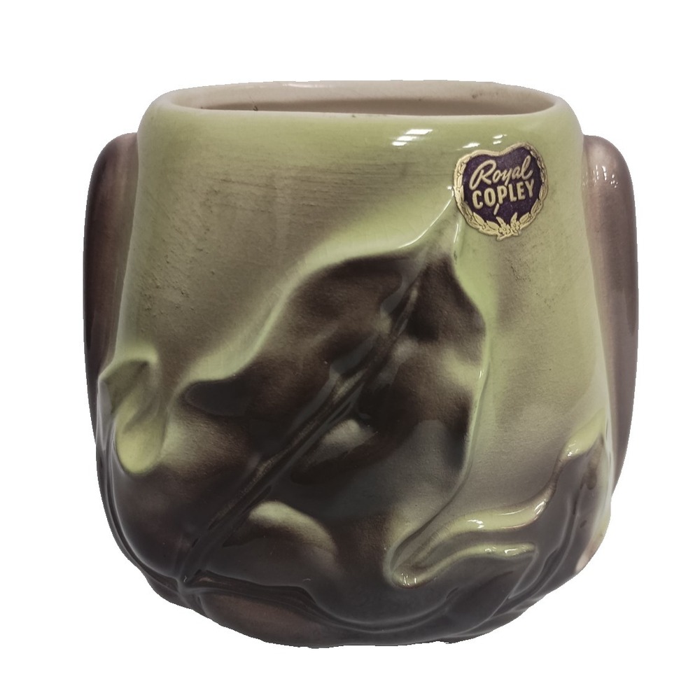 VTG Royal Copley Harmony Leaf Planter Vase Chartreuse Green‎ Ceramic Mid Century